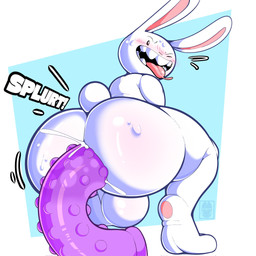 anal anal_penetration anthro balls big_balls big_butt big_dildo blush butt crouching dildo dildo_in_ass dildo_insertion exclamation_point genitals looking_back male nude object_in_ass onomatopoeia open_mouth penetration pushing_toy_out sex_toy sex_toy_in_ass sex_toy_insertion solo sound_effects text thick_thighs tongue tongue_out white_body yamwamm sam_and_max max_(sam_and_max) lagomorph leporid mammal rabbit 1:1 english_text hi_res