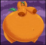 2024 absurd_res anthro belly big_belly big_breasts bodily_fluids body_expansion bottom_heavy breasts brewheardt citrus_squeeze equid equine expansion female green_hair hair hands_behind_head hasbro hi_res horse huge_belly hyper hyper_belly inverted_nipples lactating mammal my_little_pony nipples orange orange_body orange_skin overweight pony smile
