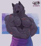 abs anthro barazoku biceps flirting fur male muscular muscular_anthro muscular_male nipples nude pecs scar simple_background solo towel gazuki elden_ring fromsoftware blaidd_(elden_ring) canid canine canis mammal wolf absurd_res hi_res shaded