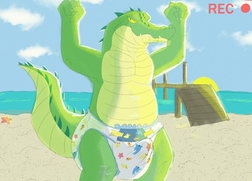 beach belly bulge camera_view clean_diaper clothed clothing diaper erection erection_in_diaper genitals looking_at_viewer male mostly_nude outside penis pier recording sand sea seaside smile solo standing water wearing_diaper blepishepi ambient_sealife ambient_starfish aquatic asterozoan crocodile crocodilian echinoderm reptile scalie starfish hi_res