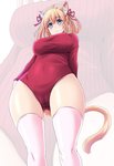 blonde_hair blue_eyes breasts clothing female hair legwear leotard low-angle_view solo thigh_highs tight_clothing tonpuu animal_humanoid cat_humanoid felid felid_humanoid feline feline_humanoid humanoid mammal mammal_humanoid 2020