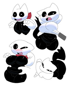 anthro anthro_focus bed_sheet bedding bedsheet_ghost belly belly_grab bent_over big_breasts biped black_sclera blush breasts cat_tail disembodied_penis duo female female_focus front_view genitals glans glistening glistening_belly glistening_breasts glistening_thigh high-angle_view hugging_penis humanoid_genitalia humanoid_penis innie_vulva looking_at_another looking_at_viewer male male/female narrowed_eyes navel neck_bow open_mouth open_smile penis penis_on_face simple_background simple_eyes slightly_chubby slightly_chubby_female smile solo_focus tongue_showing vulva white_background white_eyes snazzle_snapp felid feline mammal digital_drawing_(artwork) digital_media_(artwork) hi_res