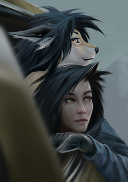 anthro car duo female latex vehicle conditional_dnp royz alyx_(latex) canid canine canis domestic_cat felid feline felis human hybrid lynx mammal wolf hi_res tagme