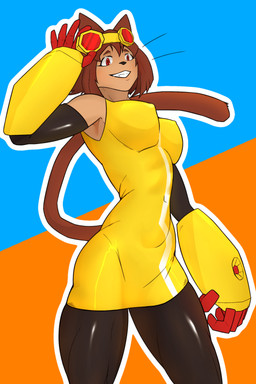 abs anthro athletic athletic_female breasts brown_body brown_fur brown_hair clenched_teeth clothed clothing eyewear female fur glasses goggles hair headgear looking_at_viewer simple_background smile solo tail teeth wearing_glasses whiskers nutking gameoverse glitch_productions kit_bodega domestic_cat felid feline felis mammal 2026 2:3 absurd_res colored digital_media_(artwork) hi_res portrait