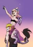 4_toes 5_fingers anthro barefoot clothed clothing duo feet female fingers hair male moon pink_hair smile toes yellow_eyes yellow_nose poisoned_(artist) canid canine canis domestic_dog mammal digital_media_(artwork) hi_res