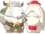 anthro belly bottomwear clothing duo horn kemono loincloth male moobs nipples overweight overweight_male simple_background white_background white_body hon55728 ghibli level-5 ni_no_kuni:_cross_worlds ni_no_kuni_(series) spirited_away radish_spirit human mammal 2021