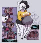 ambush anthro anthro_pred anthro_prey belly_overhang collar comic detailed_internal digestion digestion_noises digital_media_(artwork) eerieviolet equid equine fatal_vore female female/female female_pred female_prey group guts heart_symbol holding_belly internal intestines lagomorph leporid looking_at_belly looking_down mammal melting midriff oral_vore organs question_mark rabbit spiked_collar spikes stomach thick_calves thick_thighs trio vore zebra