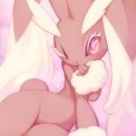 1:1 2017 anthro arm_support arm_tuft big_ears blowing_kiss blush brown_body brown_fur cotora eyelashes female front_view fur generation_4_pokemon lagomorph legs_together long_ears looking_at_viewer lopunny lying mammal nintendo nude on_side one_eye_closed pink_nose pink_sclera pinup pokemon pokemon_(species) pose solo tuft wink winking_at_viewer wrist_tuft