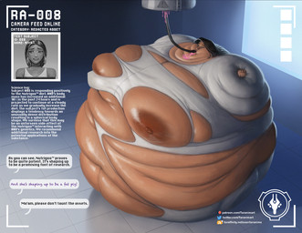 belly big_belly big_breasts black_hair breasts brown_body brown_nipples brown_skin clothing feeding_tube female force_feeding forced forced_transformation hair huge_belly huge_breasts hyper hyper_belly immobile inflation laboratory medical_instrument nipples permanent_transformation scientific_instrument skinsuit solo spherical_inflation test_subject text tight_clothing torn_clothing transformation tube_feeding weight_gain taranima miya human mammal url