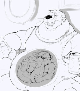 alcohol anthro beer belly beverage beverage_can butt claws duo father_pred feet hair holding_beer inside_stomach internal male male/male male_prey membrane_(anatomy) musclegut muscular nude_prey otter_tail size_difference smile son_prey teeth toes vore webbed_feet webbed_hands whiskers pandottermon mammal mustelid otter 2026 greyscale hi_res monochrome father_(lore) father_and_child_(lore) father_and_son_(lore) incest_(lore) parent_(lore) parent_and_child_(lore) parent_and_son_(lore) son_(lore)