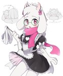 alternative_fashion anthro blush bulge clothed clothing duo eyewear femboy frilly fur glasses headdress headgear headwear heart_symbol j-fashion lolita_(fashion) maid_uniform male open_mouth panties ribbons scarf simple_background solo text underwear uniform upskirt white_background white_body white_fur porygonleft deltarune undertale_(series) ralsei bovid caprine darkner goat mammal 2021 5:6 hi_res japanese_text