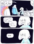 bone chara_(undertale) clothing comic dialogue english_text frisk_(undertale) human humanoid loverofpiggies mammal not_furry papyrus_(undertale) sans_(undertale) scarf skeleton text undertale undertale_(series)