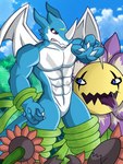 ambiguous_gender anthro duo male muscular muscular_anthro muscular_male plant restrained restrained_by_tentacles tentacle_around_leg tentacles vine_tentacles vines dragokaizer666 bandai_namco digimon blossomon digimon_(species) elemental_creature exveemon flora_fauna 3:4 hi_res