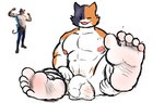 5_toes abs anthro areola balls biceps black_body black_fur body_hair clothing feet flaccid foot_fetish foot_focus foreskin fur genitals hairy_balls humanoid_feet humanoid_genitalia humanoid_penis male nipples one_eye_closed open_mouth open_smile orange_body orange_fur pecs penis plantigrade pubes reference_image simple_background smile soles solo toes unretracted_foreskin white_background wink thiccturtles epic_games fortnite meowscles calico_cat domestic_cat felid feline felis mammal 2023 digital_media_(artwork) hi_res