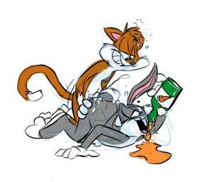 anal anal_penetration anthro ass_up bodily_fluids bottle buckteeth butt butt_grab canon_x_oc chest_tuft clothing container cum cum_in_ass cum_inside cum_on_butt cum_on_partner cum_pool drunk drunk_sex duo fangs from_behind_position fucked_silly fur genital_fluids gloves gloves_only grey_body grey_fur grin half-closed_eyes hand_on_butt handwear handwear_only interspecies larger_sub lidded_eyes male male/male male_penetrated male_penetrating male_penetrating_male mostly_nude motion_lines narrowed_eyes orange_body orange_fur penetration scut_tail sex short_tail simple_background size_difference smile submissive substance_intoxication tail teeth thrusting tuft white_background white_body white_fur ishoka looney_tunes warner_brothers bugs_bunny duez lagomorph leporid mammal rabbit low_res