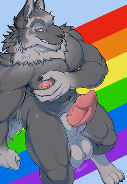 abs abstract_background animal_genitalia animal_penis anthro balls barazoku barefoot bedroom_eyes biceps big_balls big_muscles big_pecs biped black_nose blue_background canine_genitalia canine_penis claws digitigrade eyebrows feet fur genitals green_eyes grey_balls half-erect hand_on_chest hand_on_pecs high-angle_view huge_pecs knot knot_in_sheath lgbt_pride lipsticking looking_at_viewer male muscular muscular_anthro muscular_male narrowed_eyes navel neck_tuft nipples nude pattern_background pec_grab pecs penis pink_nipples pink_penis pride_color_background pride_colors rainbow_pride_colors seductive sheath simple_background six-stripe_rainbow_pride_colors smile solo standing striped_background teeth text thick_thighs tuft khayen blizzard_entertainment lgbt_pride_month mythology warcraft canid canine canis mammal mythological_canine mythological_creature werecanid werecanine werecreature werewolf wolf worgen 2023 absurd_res digital_drawing_(artwork) digital_media_(artwork) english_text hi_res signature