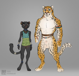 amputee animal_genitalia anthro balls bottomless brown_eyes casual_exposure casual_nudity clothed clothing disability duo ear_piercing ear_ring feet female fingers fully_sheathed genitals male male_anthro mostly_nude piercing ring_piercing scar sheath shirt smile tank_top toes topwear zaush domestic_cat felid feline felis jaguar mammal pantherine absurd_res digital_media_(artwork) hi_res