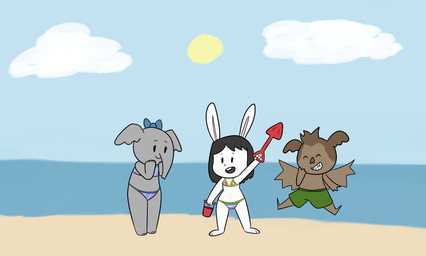 accessory anthro beach bikini bow_ribbon clothing female group hair_accessory hair_bow hair_ribbon loli male male/female ribbons sand seaside shovel sun swimwear tools trio two-piece_swimsuit young young_anthro young_female young_male furrypatrol elinor_wonders_why pbs ari_bat elinor_rabbit olive_elephant bat elephant elephantid lagomorph leporid mammal proboscidean rabbit hi_res