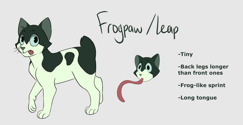 ambiguous_gender blue_sclera feral feralized fur green_body green_fur light_body light_fur long_tongue mottled short_tail simple_background solo tail text tongue tongue_out white_background segamastergirl my_hero_academia warriors_(book_series) asui_tsuyu domestic_cat felid feline felis mammal 2019 crossover english_text model_sheet