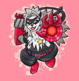 4_fingers anthro arm_cannon belt boots bottomwear chest_tuft clothed clothing cybernetic_arm cybernetic_limb female fingers footwear fur grey_body grey_fur looking_at_viewer mask mechanical_arm open_mouth pants red_eyes shoes simple_background solo star teeth topless tuft white_body white_fur gaerukaeru bandai_namco digimon digimon_beatbreak digimon_(species) mammal wolvermon 2025