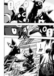 2018 bodily_fluids canid clenched_teeth close-up comic dialogue digital_media_(artwork) duo ears_up eeveelution feral fight generation_2_pokemon greyscale hi_res japanese_text luck_(icma) makotoo male mammal markings monochrome motion_blur motion_lines nervous nintendo open_mouth pokemon pokemon_(species) punch raised_arm shaking shocked simple_background smoke sound_effects surprise sweat teeth text translated umbreon