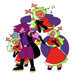 anthro antlers axe bell blush boots buckteeth clothed clothing duo female footwear hair hooves horn long_hair melee_weapon musical_note musical_symbol ribbons shoes singing symbol teeth weapon doreenchartreuse deltarune undertale_(series) noelle_holiday susie_(deltarune) deer mammal monster new_world_deer reindeer reptile scalie 2018 hi_res multiple_scenes