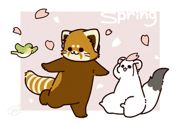 brown_body brown_fur chibi dot_eyes duo feral fur kemono simple_eyes sitting white_body white_fur shi_nominmin ailurid mammal mustelid musteline red_panda stoat true_musteline weasel 2021 hi_res