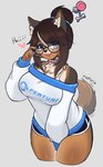 anthro big_breasts breasts clothed clothing collar eyewear female female_anthro fur glasses greeting_viewer hair heterochromia looking_at_viewer solo talking_to_viewer wearing_glasses welcoming puppyypawss aperture_science portal_(series) valve canid canine canis domestic_dog mammal 2024 absurd_res digital_drawing_(artwork) digital_media_(artwork) hi_res