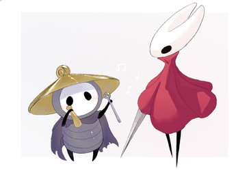 2_horns ambiguous_gender biped black_arms black_eyes black_legs cloak clothed clothing duo empty_eyes holding_melee_weapon holding_object holding_weapon horn melee_weapon red_cloak red_clothing standing weapon ramuramu_ramuta hollow_knight:_silksong hollow_knight_(franchise) team_cherry hornet_(hollow_knight) sherma_(hollow_knight:_silksong) arthropod 2025 hi_res female_(lore)