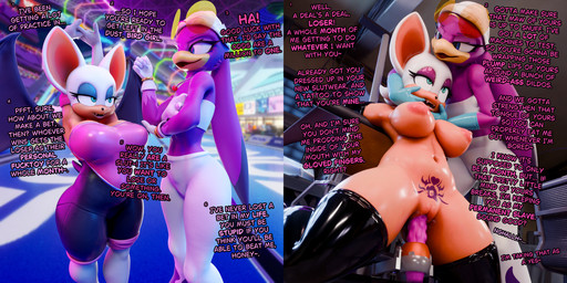 anthro armwear bdsm big_breasts blue_eyes bodily_fluids bondage bottomwear bound bra breasts clothed clothed/nude clothing dialogue dildo drooling duo elbow_gloves eye_roll eyeshadow eyewear fangs female female/female finger_in_mouth fucking_machine genitals glasses gloves handwear latex latex_clothing latex_gloves latex_handwear latex_legwear latex_stockings latex_thigh_highs legwear machine makeup navel nude pants penetration profanity saliva sex_toy stockings stretching teasing teeth text thigh_highs topwear tube_top underwear vaginal vaginal_penetration vulva white_clothing white_gloves white_handwear white_topwear white_tube_top wings womb_tattoo slicktex3d seriuswolf_(modeler) valorlynz_(modeler) instant_loss_2koma sega sonic_racing:_crossworlds sonic_riders sonic_the_hedgehog_(series) rouge_the_bat wave_the_swallow avian bat bird hirundinid mammal oscine passerine swallow_(bird) 2:1 3d_(artwork) absurd_res digital_media_(artwork) english_text hi_res huge_filesize