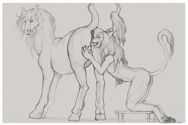 ambiguous_gender anthro anus butt cunnilingus duo female female/ambiguous feral genitals oral pawpads presenting presenting_anus presenting_vulva puffy_anus raised_tail sex size_difference tail vaginal vulva diorionarh canid canine equid equine horse mammal hi_res