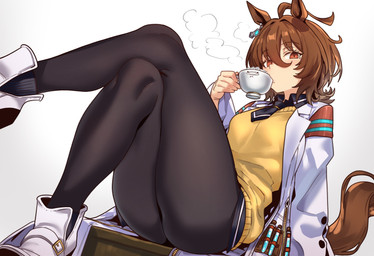 5_fingers ahoge athletic athletic_female athletic_humanoid bangs big_butt blush blush_lines breasts brown_body brown_eyes brown_fur brown_hair butt chemicals clothed clothed_female clothed_humanoid clothing coat coffee_cup container crossed_legs cup drinking ear_piercing eyebrows eyelashes female female_humanoid fingers fully_clothed fully_clothed_female fully_clothed_humanoid fur hair holding_container holding_cup holding_object lab_coat laboratory_equipment laboratory_glassware legwear looking_at_viewer mature_female mature_humanoid necktie pantyhose piercing pose scientific_instrument shoes_on short_hair simple_background sitting solo steam steaming sugar sugar_cube tail test_tube thick_thighs topwear uniform ebora cygames uma_musume_pretty_derby agnes_tachyon_(pretty_derby) melusine_(fate) animal_humanoid equid equid_humanoid equine equine_humanoid humanoid mammal mammal_humanoid 2025 absurd_res colored detailed digital_drawing_(artwork) digital_media_(artwork) hi_res portrait shaded three-quarter_portrait