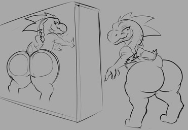 against_surface anthro ass_on_glass big_butt bubble_butt butt glass huge_butt looking_at_viewer looking_back looking_back_at_viewer male nude on_glass rear_view solo mukihyena halo_(series) microsoft xbox_game_studios kiggy alien kig-yar ruuhtian scalie digital_media_(artwork) monochrome