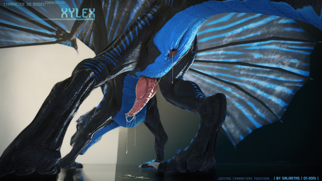 animal_genitalia animal_penis anus blue_body blue_eyes blue_scales bodily_fluids butt claws cum cum_drip cum_in_ass cum_inside cum_on_ground dripping erection feral gaping gaping_anus genital_fluids genital_slit genitals hair horn knot low-angle_view male membrane_(anatomy) membranous_wings nude open_mouth orgasm penis pose presenting presenting_hindquarters scales sharp_teeth simple_background solo tail tapering_penis teeth text toe_claws unusual_anatomy unusual_genitalia unusual_penis wings salireths mythology xylex dragon lizard mythological_creature mythological_scalie reptile scalie 16:9 2015 3d_(artwork) digital_media_(artwork) hi_res model_sheet widescreen