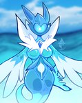 1_eye anthro blue_body blue_horn breasts featureless_breasts female fin fish_tail gem glistening glistening_body glowing glowing_eyes horn legless looking_at_viewer solo translucent translucent_body water sakanagashima genshin_impact mihoyo elemental_creature water_creature 2021 hi_res