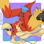 abdominal_bulge anal anal_masturbation anal_orgasm anal_penetration anthro anus balls bodily_fluids breasts chastity_cage chastity_device cum cum_on_breasts cum_on_own_breasts cum_on_self cum_while_chaste dildo ejaculation genital_fluids genitals gynomorph hair hand_on_face hands-free intersex looking_pleasured masturbation nipples orgasm penetration penis sex_toy solo upside_down perfectlynormal nintendo pokemon racha_(otterjunk) avian blaziken generation_3_pokemon pokemon_(species) 2025 absurd_res hi_res trans_(lore) trans_woman_(lore)