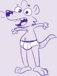 anthro barefoot briefs briefs_only bulge clothed clothing feet grey_background male outline purple_outline simple_background smile solo standing teeth_showing tighty_whities tongue_showing topless underwear underwear_only whiskers white_briefs white_clothing white_underwear goronic digital_media_(artwork) full-length_portrait portrait