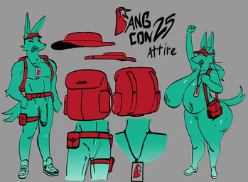 anthro backpack big_breasts big_butt big_penis breasts butt clothing duo female footwear genitals green_body happy hat headgear headwear lanyard male mostly_nude mostly_nude_female mostly_nude_male nipples nude nude_female nude_male penis purse purse_over_shoulder shoes visor_cap vulva mooncheese bangstars anon canid canine canis domestic_dog mammal absurd_res hi_res