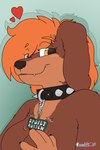 anthro breasts brown_body brown_fur collar collar_tag female fur hair orange_hair solo studded_collar studs yellow_eyes chocolatekitsune canid canine canis domestic_dog mammal bust_portrait hi_res portrait