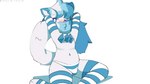 anthro arm_warmers armwear blue_armwear blue_body blue_clothing blue_eyes blue_fur blue_hair blue_panties blue_tail blue_tail_tip blue_underwear blush bottomwear bulge chest_crystal clothing dipstick_tail femboy fur hair hands_behind_head legwear looking_at_viewer male markings panties pattern_bottomwear pattern_clothing pattern_legwear pattern_panties pattern_thigh_highs pattern_underwear sitting solo striped_bottomwear striped_clothing striped_legwear striped_panties striped_thigh_highs striped_underwear stripes tail tail_covering_face tail_markings thigh_highs underwear white_armwear white_body white_clothing white_fur white_hair white_panties white_tail white_underwear chillin_chillo naidru arctic_fox canid canine fox mammal true_fox 16:9 absurd_res hi_res widescreen