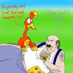 1:1 adult_swim anthro aqua_teen_hunger_force arm_hair avian backpack bald banjo-kazooie beak bird blue_background blue_text body_hair bottomwear breegull brown_hair carl_brutananadilewski cartoon_network clothed clothing crossover dialogue digital_media_(artwork) duo eating eating_food english_text facial_hair feathers female feral food green_background green_eyes hair hairy hairy_body head_tuft hi_res honey_(food) honeycomb human humor kama_and_hallie kazooie lying male male/female mammal messy_eater mustache on_side open_mouth orange_text pants profanity rareware red_body red_feathers red_text simple_background sweatpants text topwear tuft yellow_body yellow_feathers