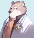 anthro blue_background blush clothed clothing male overweight overweight_anthro overweight_male shirt simple_background solo topwear star_parlor lifewonders tokyo_afterschool_summoners jambavan_(tas) bear mammal 2017