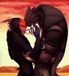 anthro biceps cloud desert duo eye_contact french_kissing kissing looking_at_another male male/male muscular outside sky glowingraver bioware electronic_arts mass_effect strandok_khegar yorick_sylrian alien krogan turian hi_res