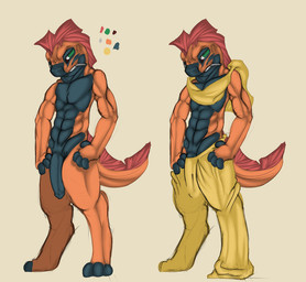abs anthro anthrofied athletic barefoot barely_visible_genitalia barely_visible_penis biceps big_penis biped bottomwear bulge cigarette clothed clothing color_swatch comparison detailed_bulge feet flaccid foreskin front_view genital_outline genitals hands_on_hips humanoid_genitalia humanoid_penis looking_at_viewer male muscular nude off/on pants pecs penis penis_base penis_outline pokemorph solo teeth topless floorninja nintendo pokemon trench_coat_(floorninja) generation_5_pokemon pokemon_(species) scalie scrafty model_sheet multiple_versions shaded soft_shading