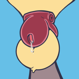 anthro balls blue_body blue_fur bodily_fluids chastity_cage chastity_device dripping fur genital_fluids genital_focus genitals leaking_precum male nude penis_focus precum precum_drip solo yellow_body yellow_fur ryess nintendo pokemon lucca_(ryess) generation_4_pokemon lucario pokemon_(species) 2026 2d_animation animated loop