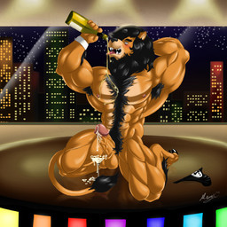 abs alcohol alcohol_bottle ankle_tuft armpit_hair balls beard beverage biceps big_muscles black_hair blush bodily_fluids body_hair champagne champagne_bottle chardonnay_(beverage) chest_hair city cityscape clothing cocktail_glass container cum cumshot cup drinking_glass dripping drunk ejaculation erection facial_hair food fur genital_fluids genitals glass glass_container glass_cup hair hairy happy_trail huge_muscles leg_tuft male mane muscular muscular_male night nude orange_body orange_fur orgasm pecs penis solo striptease substance_intoxication tail thong tuft underwear window memox leonard_(memox) felid lion mammal pantherine 1:1 2012 signature