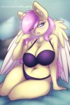 anthro bed big_breasts blush bra breasts butt clothed clothing deep_navel feathered_wings feathers female furniture hair huge_breasts navel on_bed open_mouth pink_hair shy slightly_chubby solo text thick_thighs underwear wide_hips wings yellow_body shad0w-galaxy friendship_is_magic hasbro my_little_pony mythology patreon fluttershy_(mlp) equid equine horse mammal mythological_creature mythological_equine pegasus pony 2:3 digital_media_(artwork) url