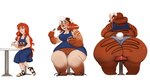 anthro bear big_breasts big_butt breast_expansion breasts butt butt_expansion clothed clothing dress eating expansion female footwear growth hair huge_butt human human_to_anthro licking licking_lips lochamotion looking_back mammal orange_hair overweight overweight_anthro overweight_female sandals short_tail solo species_transformation tail tongue tongue_out transformation weight_gain