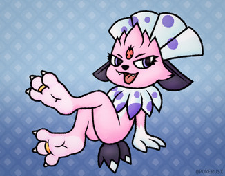 3_toes anthro blue_eyes claws digit_ring fangs feet fur gem jewelry looking_at_viewer male open_mouth paws pink_body pink_fur ring simple_background smile soles solo teeth toe_claws toe_ring toes tongue pokerus10 nintendo pokemon kerolink generation_4_pokemon pokemon_(species) weavile hi_res