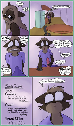 anthro bent_over bent_over_sink clothing dialogue erection erection_under_clothing female genitals male masturbation penile penile_masturbation penis speech_bubble text dirty_bunny marissa_keys tommy_keys mammal procyonid raccoon comic english_text incestuous_temptation_(lore) mother_(lore) mother_and_child_(lore) mother_and_son_(lore) parent_(lore) parent_and_child_(lore) parent_and_son_(lore) son_(lore)